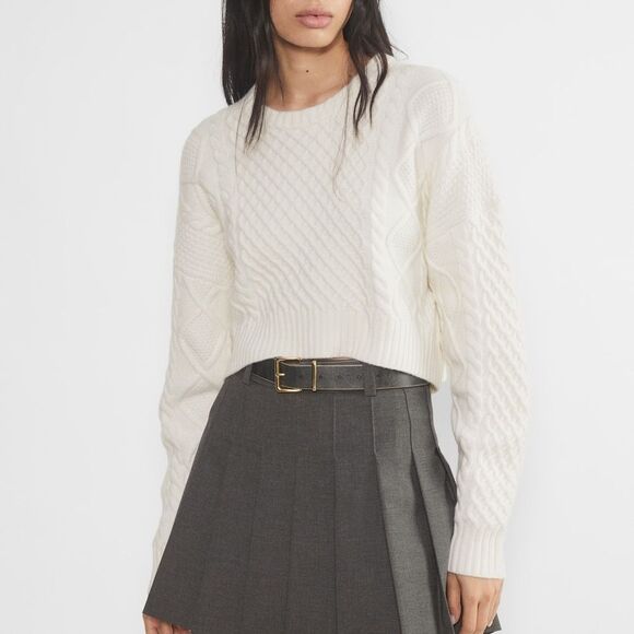 Aritzia Sunday Best Peggy Whisper White Cropped Cable Sweater Sz M - Picture 1 of 10
